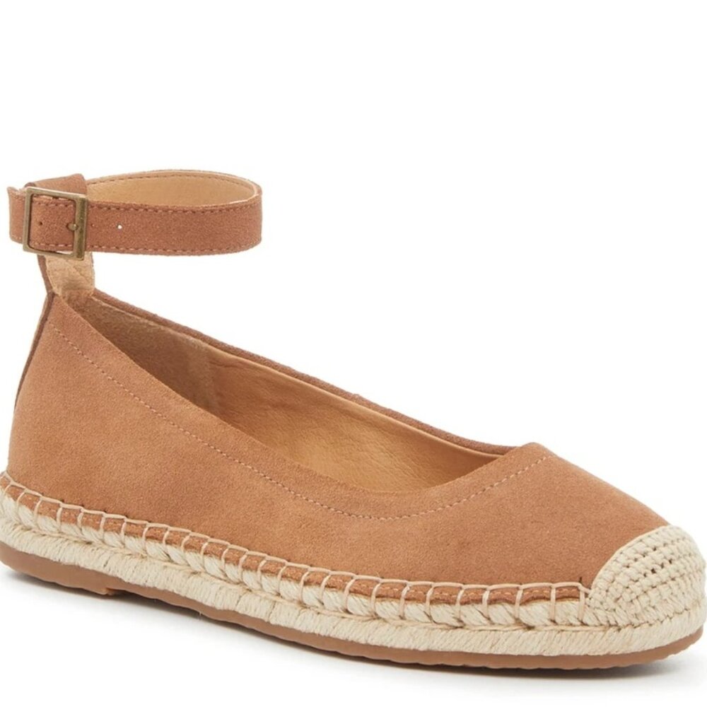 Crown Vintage Brown White Leather Round Cap Toe Espadrille Flats Size 10